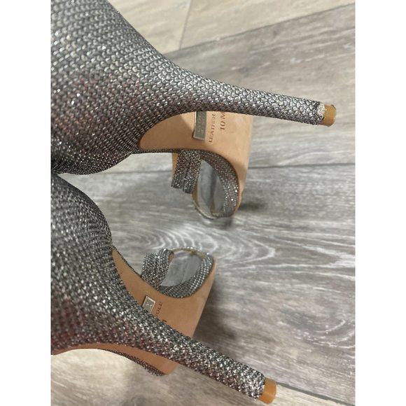 Badgley Mischka Sparkly Silver Strappy Sandal Heel Size 10 - Picture 5 of 8